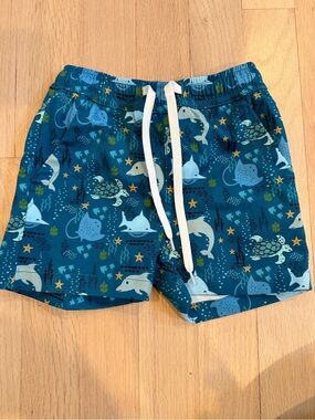 Kids Blue Ocean Creature Swim Trunks with Drawstring